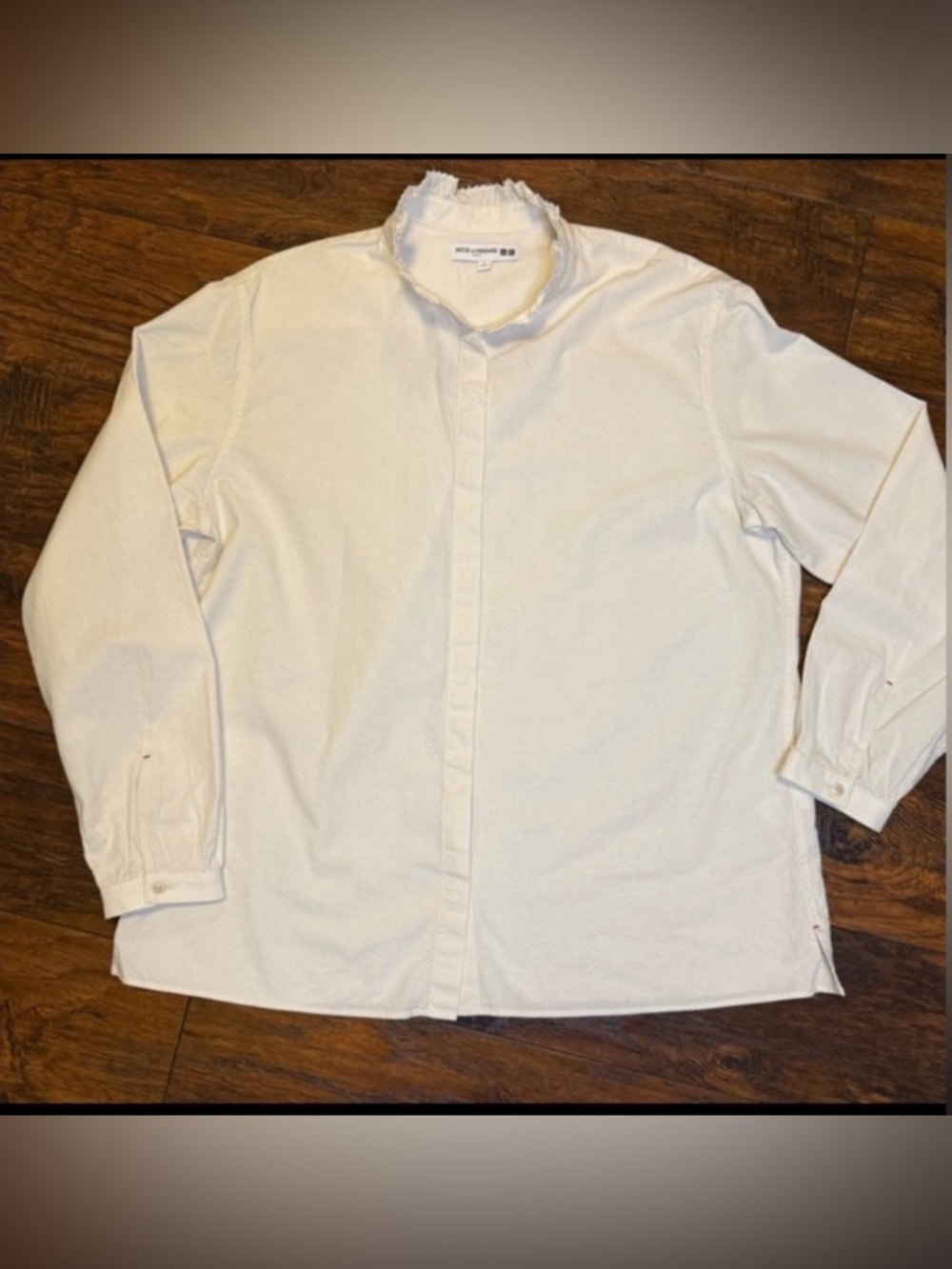 Ines de la Fressange x Uniqlo Ruffle Collar 100% Cotton Button-Up L French Chic - Picture 2 of 16